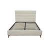 Front view of the Livorno king bed featuring a minimalist cream upholstered headboard and a slim black metal frame