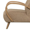 Detailed view of the seat cushion meeting the curved wooden frame