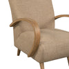 Close-up of the smooth natural oak finish on the signature curved bentwood armrest