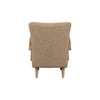 Direct back view demonstrating the clean lines of the tan upholstery and the solid wood base