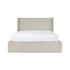 Straight-on studio view of the Lourdes bed with a mattress highlighting its clean contemporary silhouette