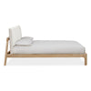 Side profile view showcasing the clean architectural lines and tapered legs of the mid-century inspired wood bed frame