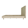 Side profile view showcasing the clean architectural lines of the light wood frame and rounded cylindrical support legs