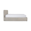 Side profile view showcasing the slender depth of the cushioned headboard and the flush floor-to-base construction