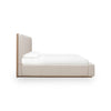 Side profile view showcasing the slender depth of the tufted headboard and the flush architectural lines of the bed base