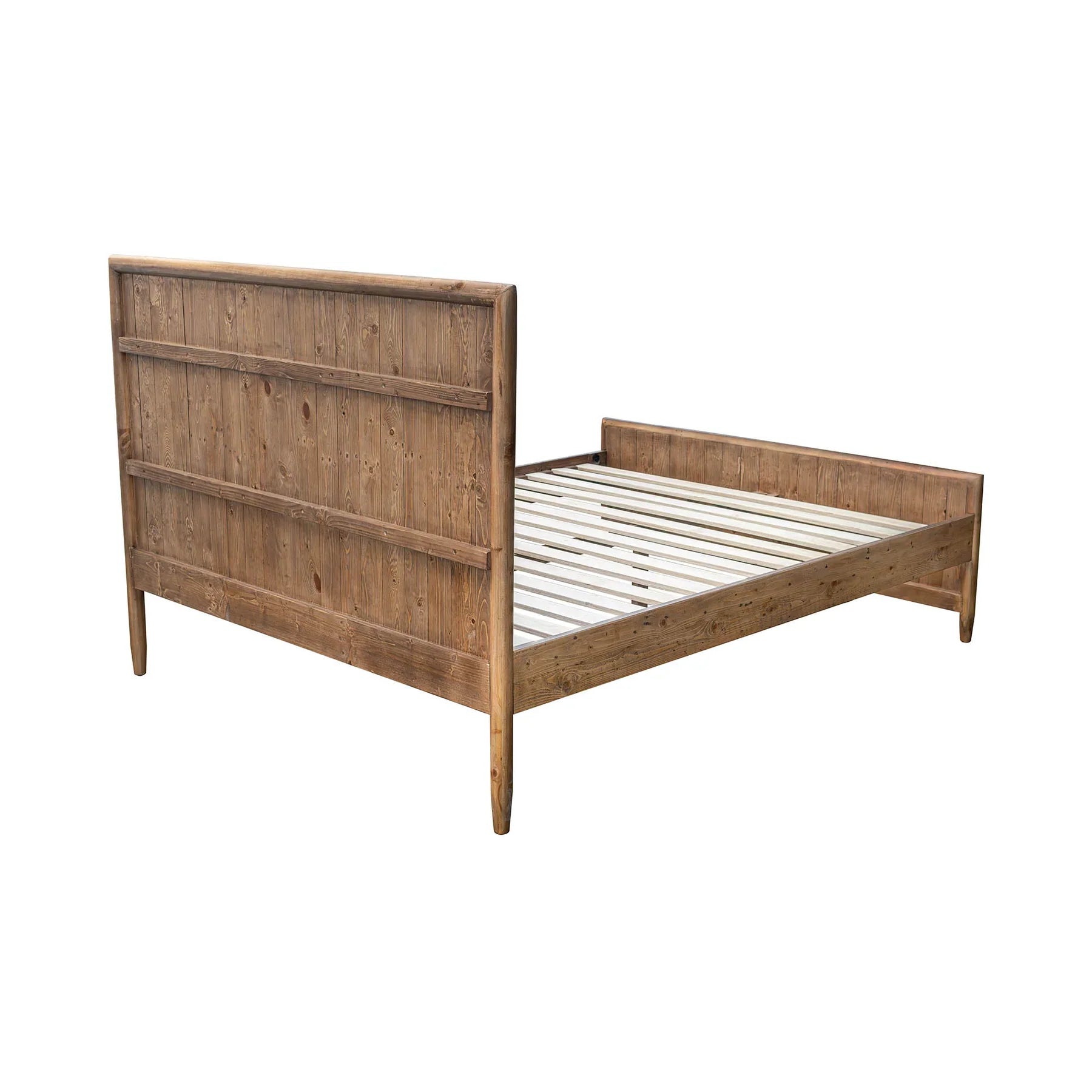 Front view of the Ava king platform bed featuring a tall upholstered headboard in a textured white bouclé fabric