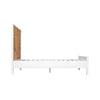 Side profile view showcasing the slim architectural lines of the white frame and the vertical headboard orientation