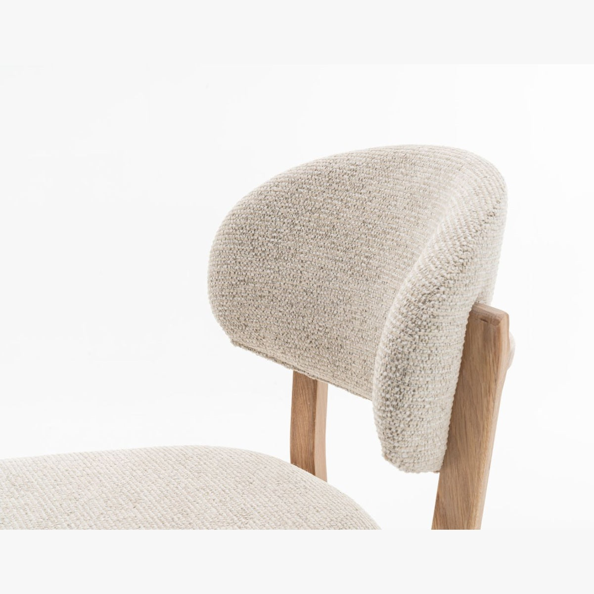 Luna counter stool with beige textured upholstery and natural oak wood frame