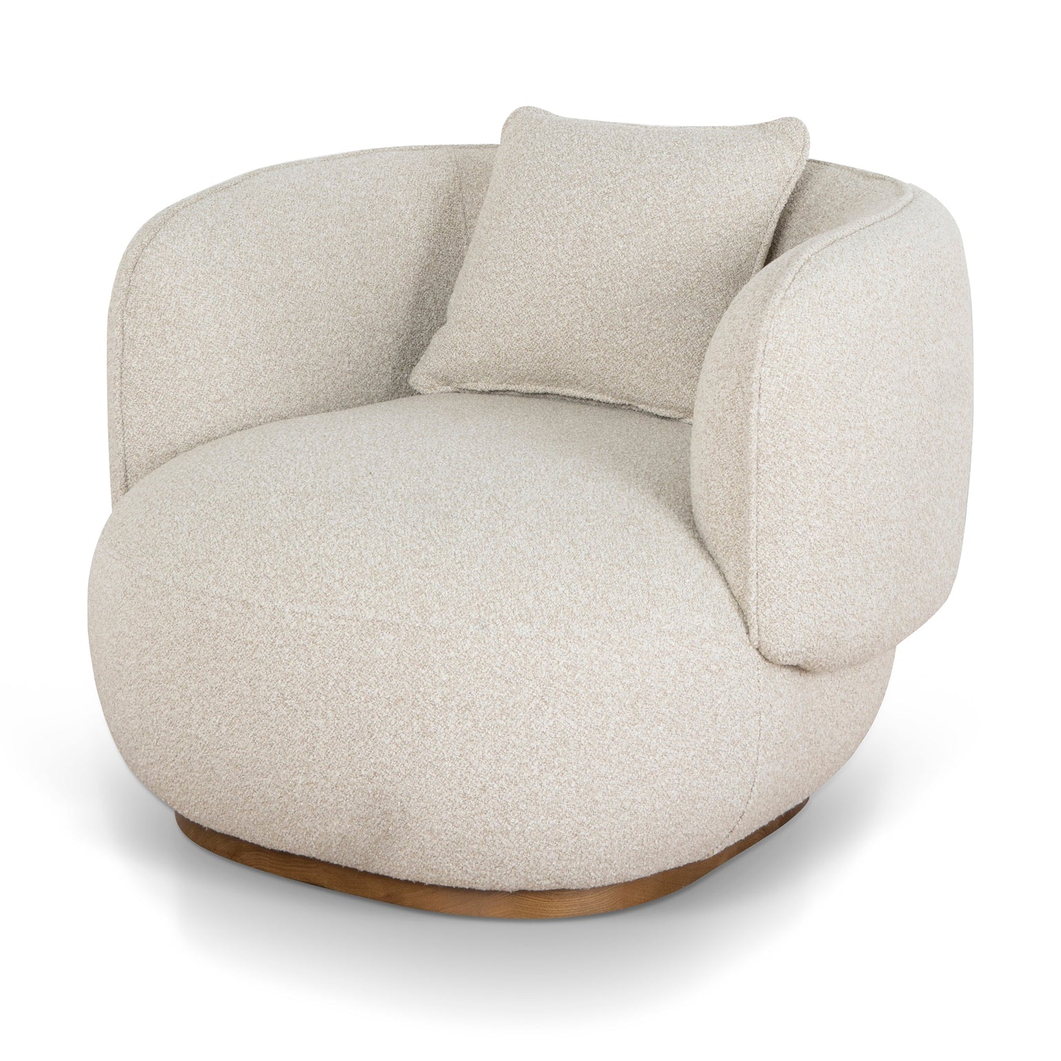 Three-quarter view of the cream Luna chair showcasing its deep seat and oversized architectural proportions