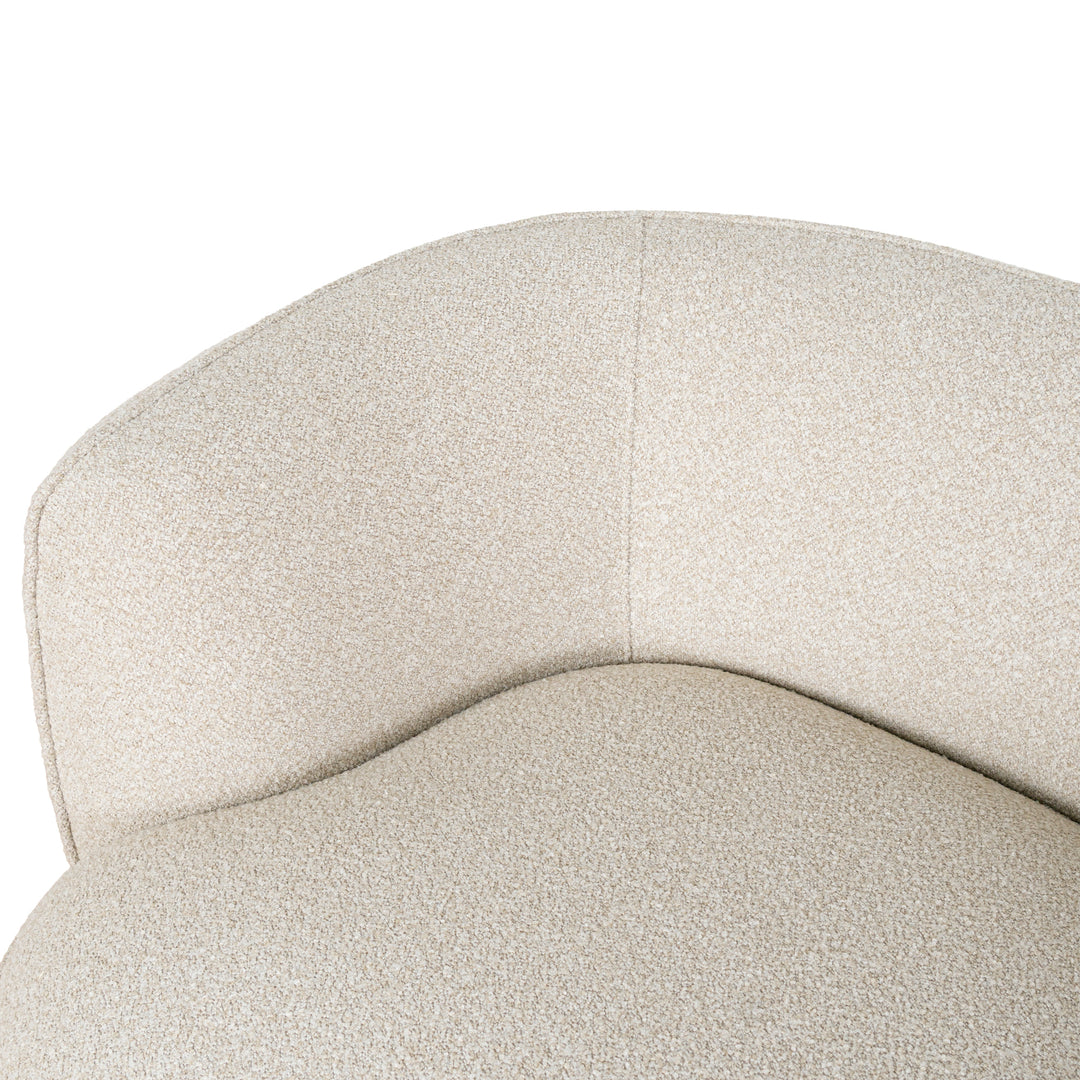 Curved backrest detail of cream boucle upholstered Luna Premium Boucle Sofa with soft textured fabric