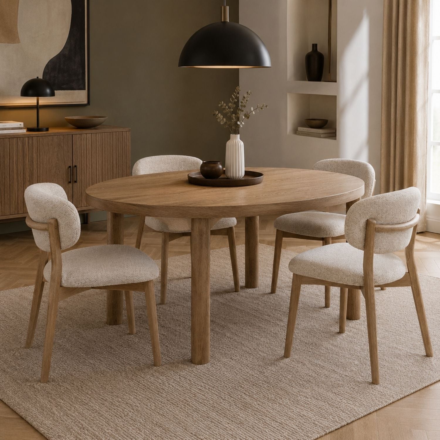 Luna Dining Chair – Upholstered Seat with Oak Wood Frame