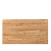 Overhead view showcasing the wide plank appearance and varying natural honey tones of the solid teak tabletop