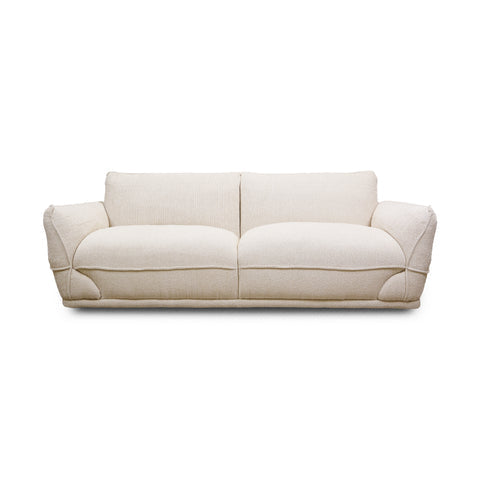 Luxe 3-seater sofa front view in beige fabric with modern timeless design