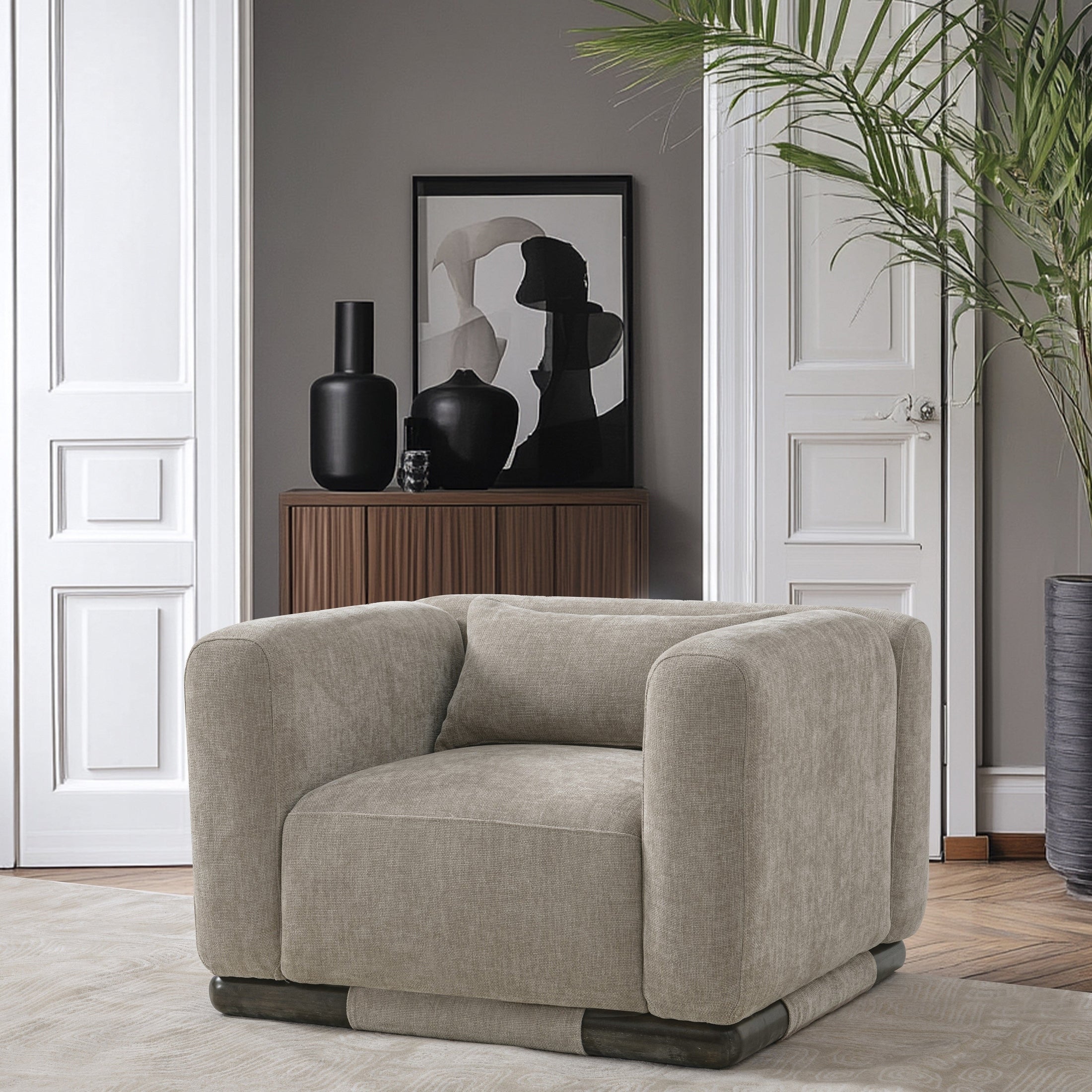 Malakai accent chair with upholstered fabric by Hygge Design House