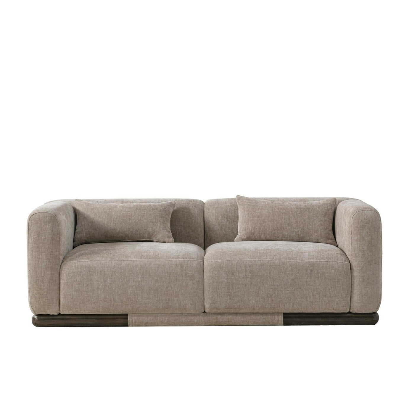 Front view of the Malakai 2-seater loveseat in oatmeal woven fabric