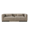 Malakai sofa in taupe fabric upholstery with two back cushions and rounded arms, front view on a white background