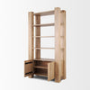 Perspective view with the base cabinet doors open revealing internal storage shelving and high-quality hardware