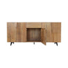 Front view with the central cabinet door open to reveal a spacious internal storage compartment with a wooden shelf