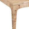 Direct overhead view of the rectangular tabletop displaying the full natural pattern of the light burl wood
