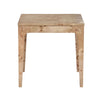 Side view showcasing the clean lines and elegant tapered leg design of the Mappa burl wood accent table