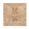 Direct overhead view focusing on the intricate and unique natural swirled grain of the light Mappa burl wood veneer