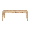 Front view of the Mappa coffee table featuring a light burl wood finish and sleek tapered legs