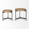 View of both tables placed side-by-side to showcase their varying heights and matching natural wood grain