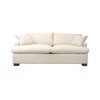 Front view of the Martha Queen Sofa Bed in Beach Alabaster fabric with two matching throw pillows and a low-profile wood base
