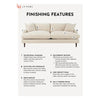Infographic highlighting the finishing details of the sofa