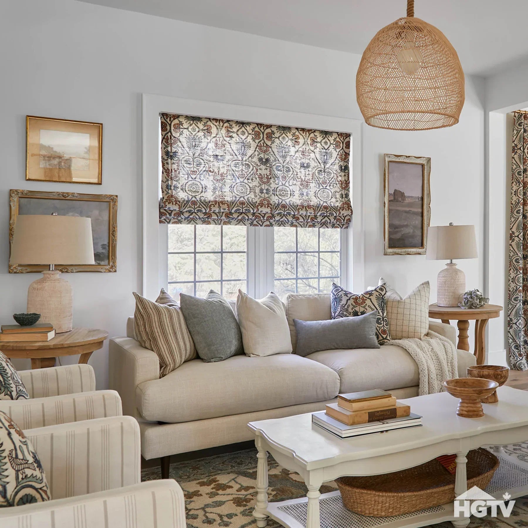 Front view of Martha sofa in Beach Alabaster fabric