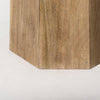 Close up of the faceted geometric wood base on Maxine foyer table