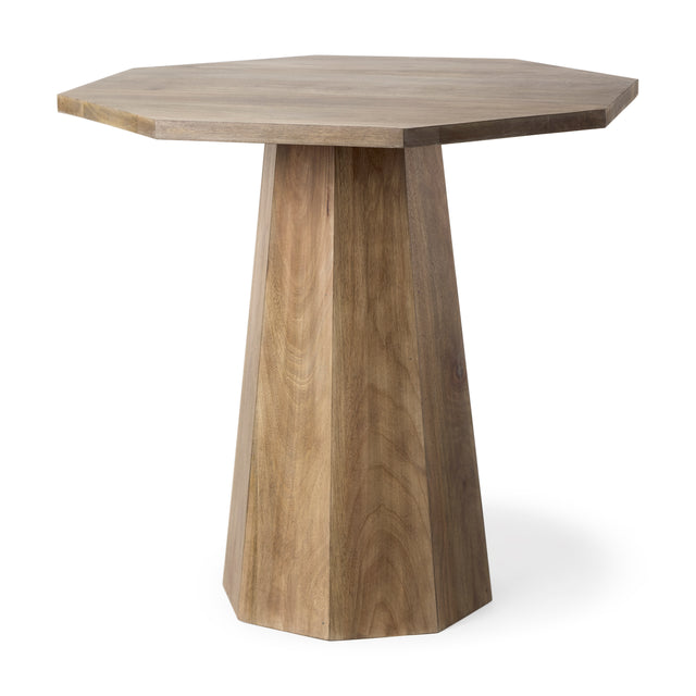 Maxine foyer table with natural wood finish and octagonal pedestal base