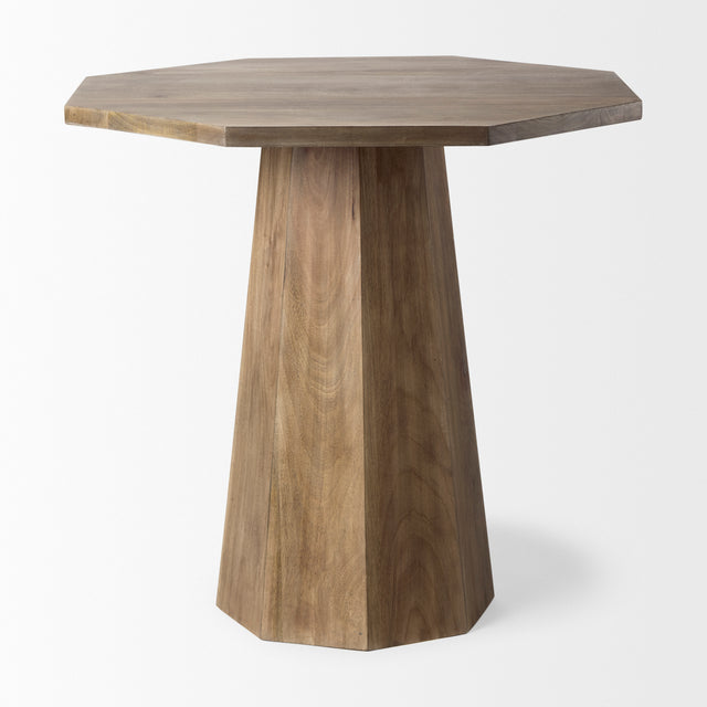 Maxine foyer table with natural wood finish and octagonal pedestal base
