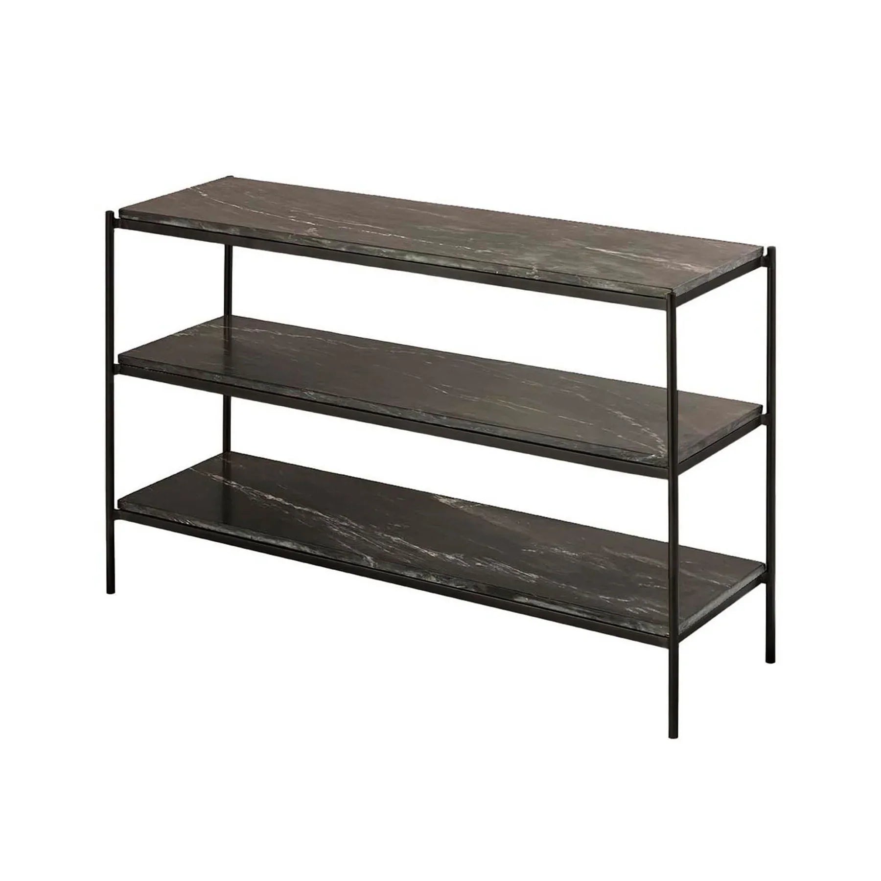 Front view of the Maya console table featuring a thick rectangular tabletop and two substantial block legs in a warm natural wood finish