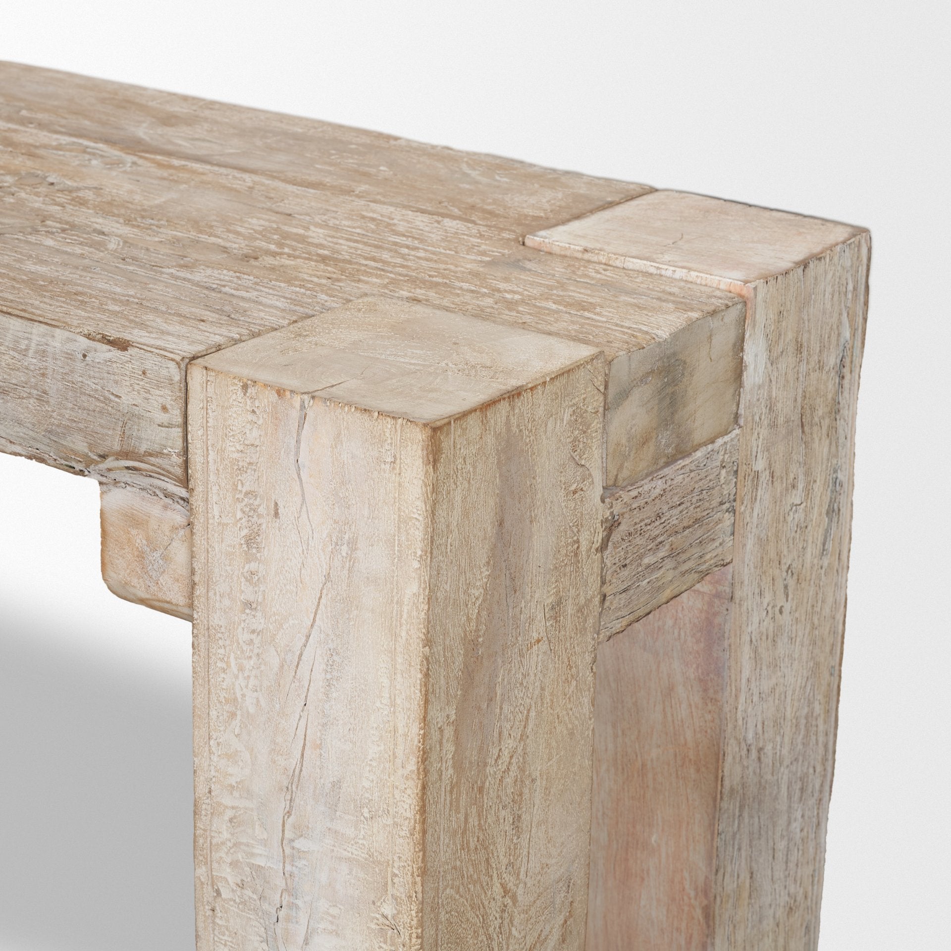 McArthur 70 inch whitewash reclaimed wood bench with thick rustic legs