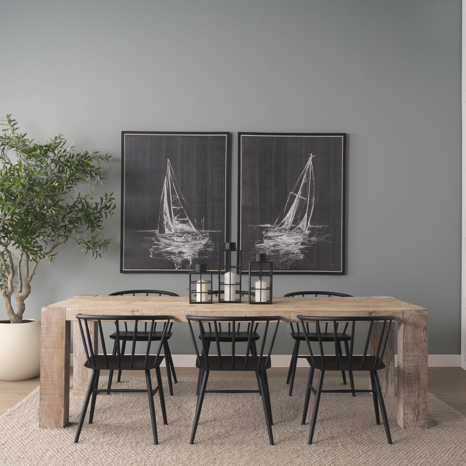 Front view of the 94-inch McArthur dining table featuring a whitewash finish and a substantial Parsons-style reclaimed wood construction