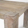 Side perspective view focusing on the generous tabletop thickness and the rustic charm of the whitewashed wood