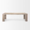 Front view of the 94-inch McArthur dining table featuring a whitewash finish and a substantial Parsons-style reclaimed wood construction