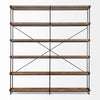 Straight-on front view highlighting the symmetrical dual-column design and cross-back iron support of the industrial shelving unit