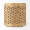 View of the flat neutral canvas underside of the Michelle pouf showing the durable base construction