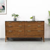 Side profile view emphasizing the minimalist depth and the clean vertical lines of the walnut wood frame