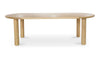 Front view of the Milo small dining table featuring a light natural oak finish, smooth oval tabletop, and four thick cylindrical wooden legs