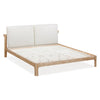 High-angle perspective view showcasing the open wood frame construction and integrated slat system for mattress stability