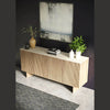 High-angle lifestyle shot highlighting the marble surface styled with minimalist white ceramic vases