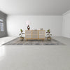 Lifestyle shot featuring the sideboard styled with a modern lamp and greenery in a bright minimalist interior setting