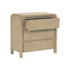 Three-quarter perspective view with the top drawer open showcasing the smooth internal wood construction and high-quality build