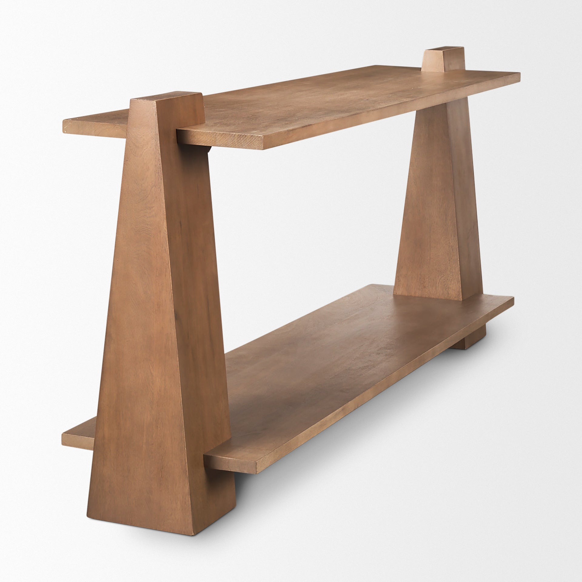 Three-quarter view from above highlighting the smooth top surface and recessed lower shelf for storage