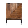 Direct front-facing view showcasing the symmetry of the hand-carved geometric patterns and the low-profile black handle