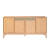 Straight-on front view highlighting the symmetrical door design and clean wood grain of the natural oak finish