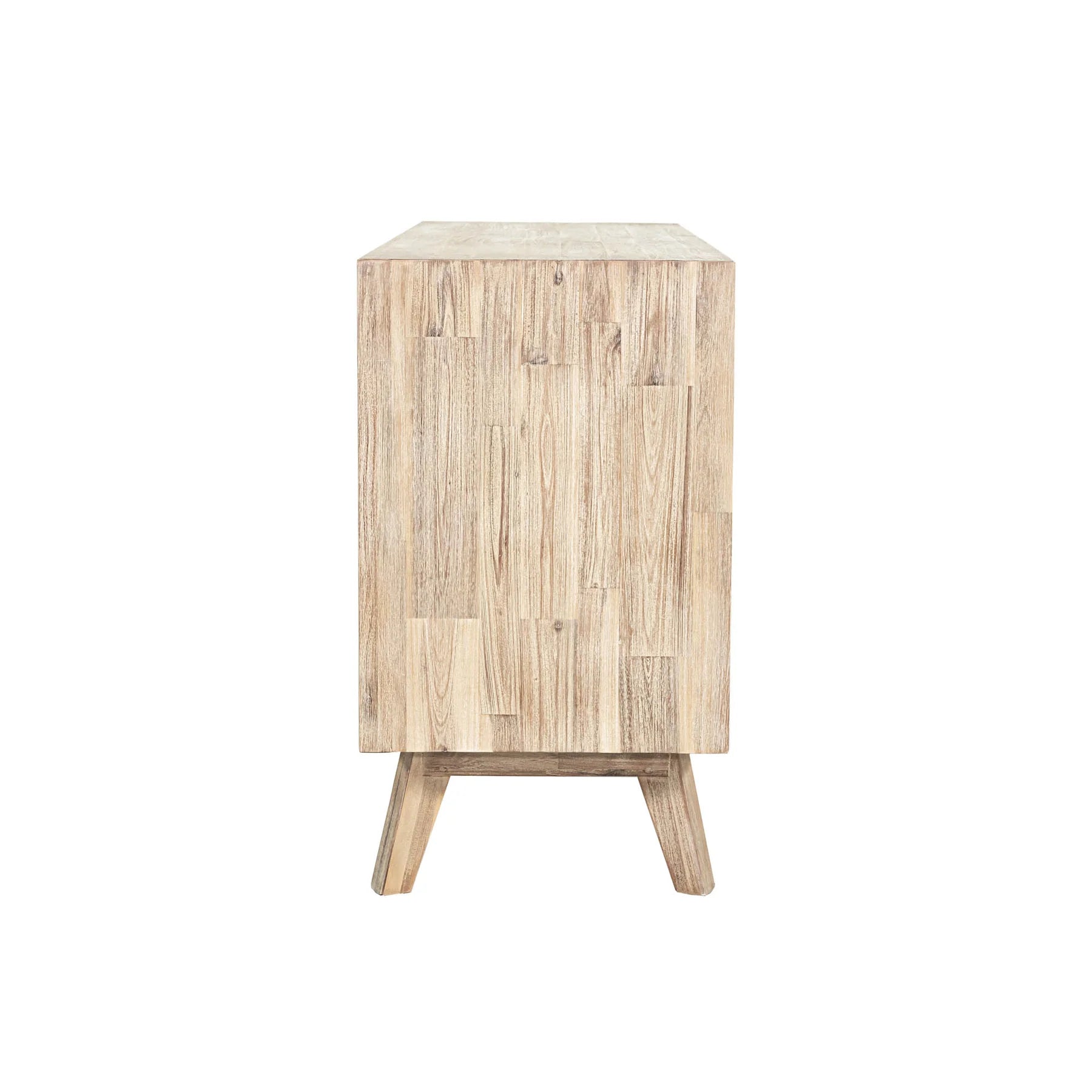 Front view of the Gia 6-drawer dresser featuring a light natural wood finish with a horizontal planked design and minimalist handle-free drawers